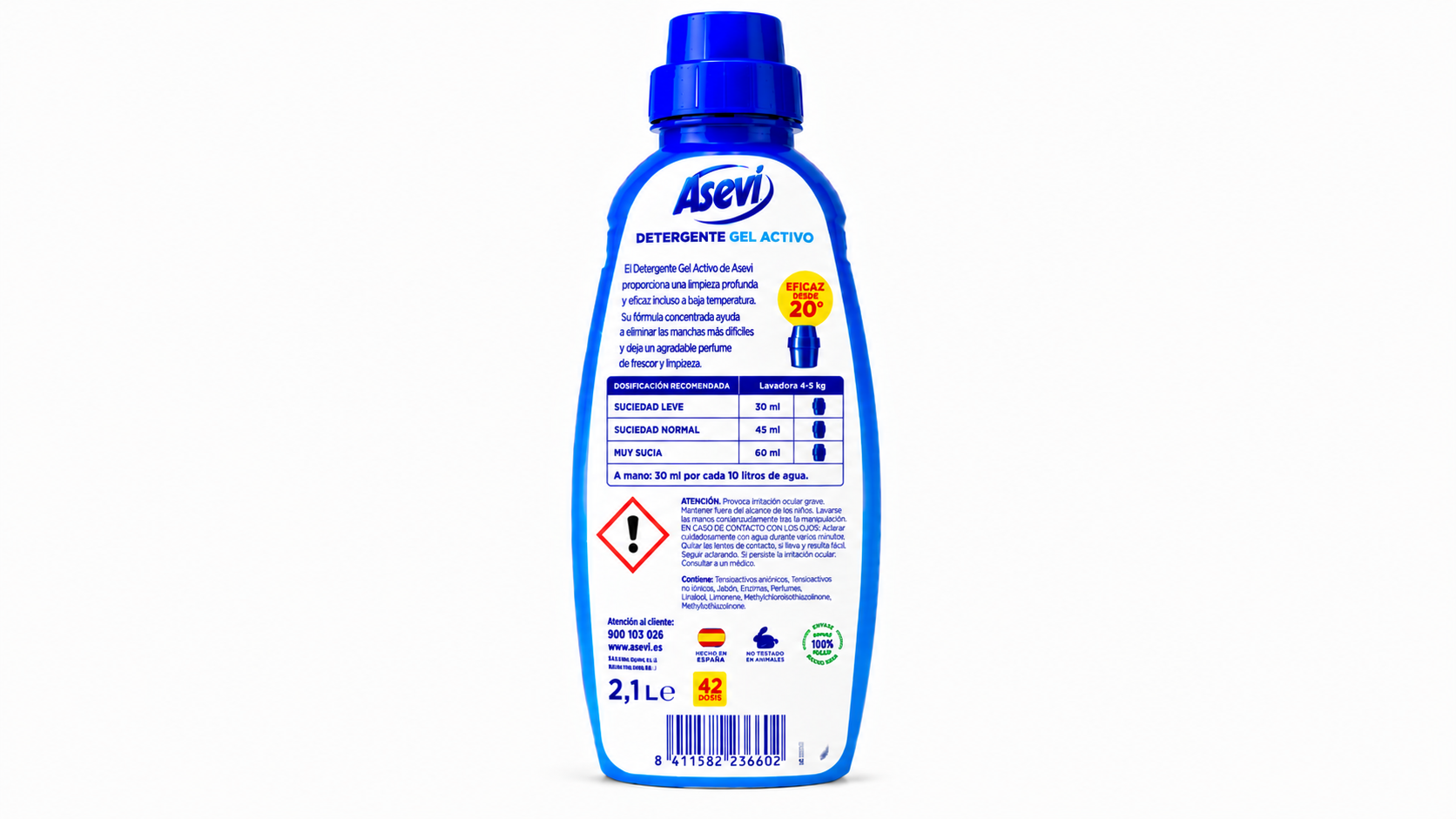 Asevi Deterg. GEL Activo | 42 DOSIS | Caja de 5 | Botella plástico - imagen 7