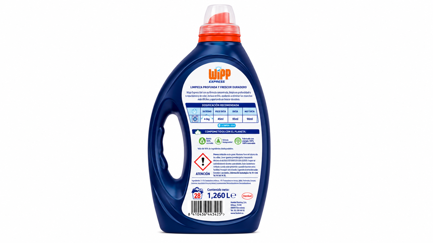 WIPP DET GEL | 28 DOSIS / 1,260 L. | Caja de 4 | Botella plástico - imagen 3