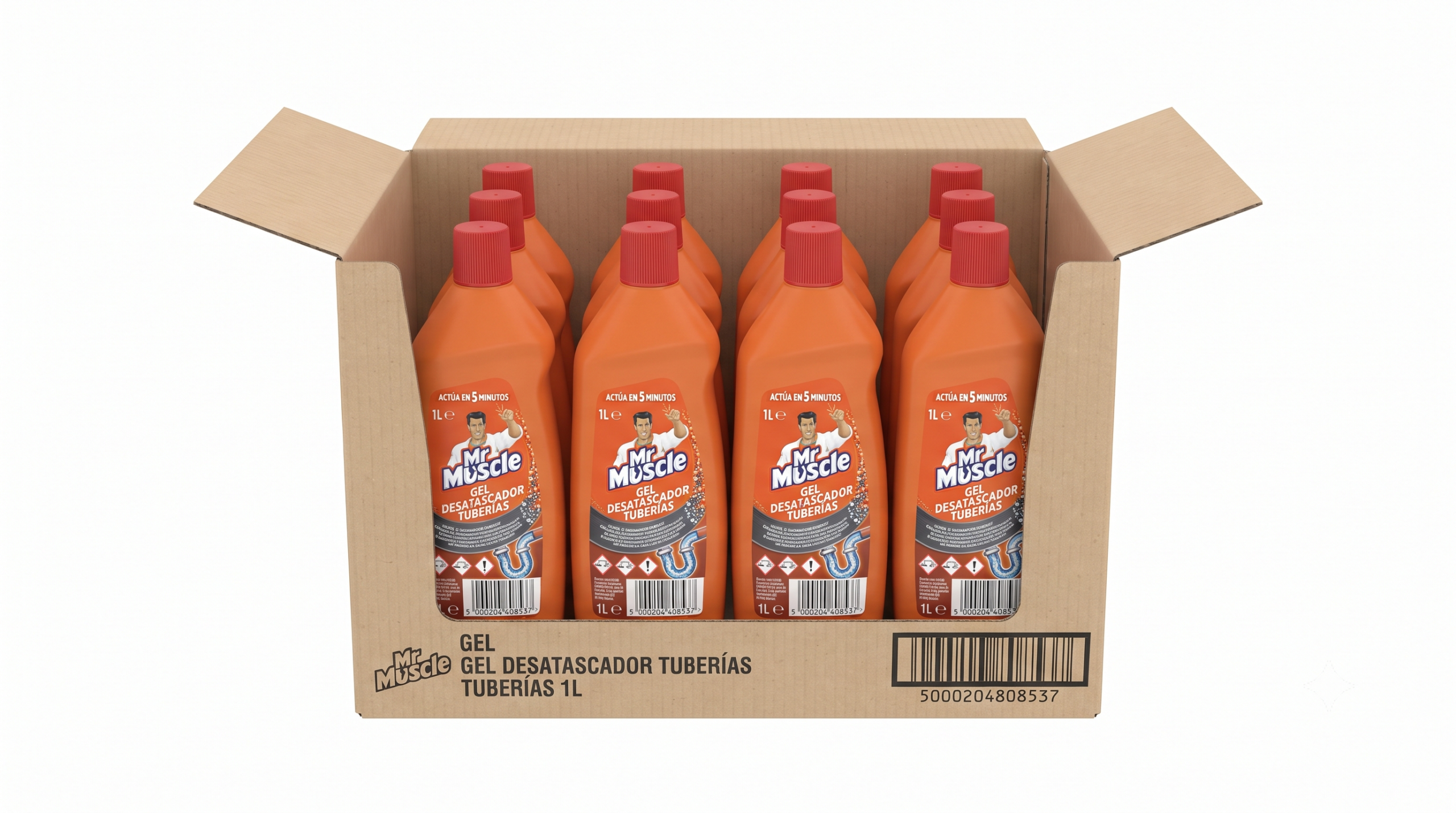 MR Muscle GEL Desatascador Tuberías | 1L | Caja de 12 | Botella plástico - imagen 2