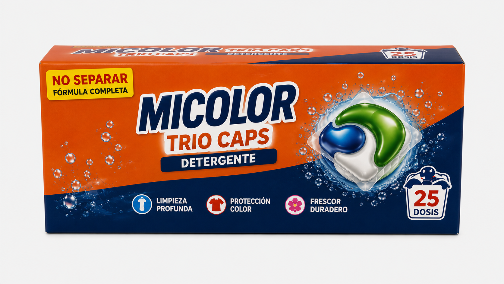 Micolor Detergente TRIO CAPS NO Separar | 25 DOSIS | Caja de 8 | Cápsulas/Pastillas