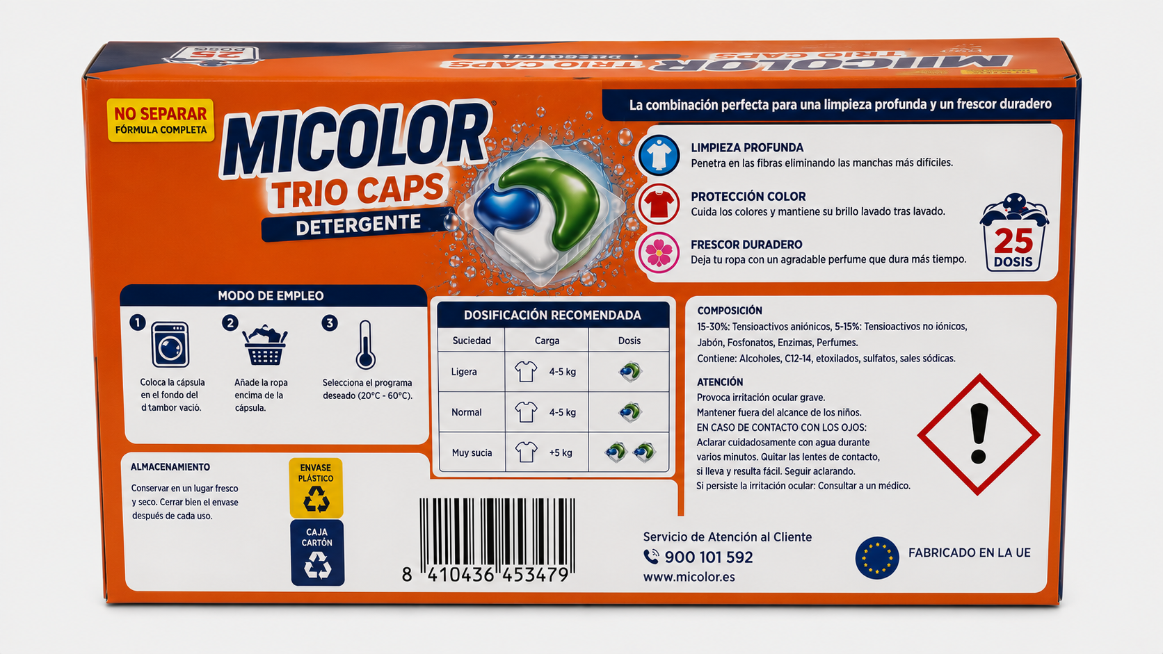 Micolor Detergente TRIO CAPS NO Separar | 25 DOSIS | Caja de 8 | Cápsulas/Pastillas - imagen 3