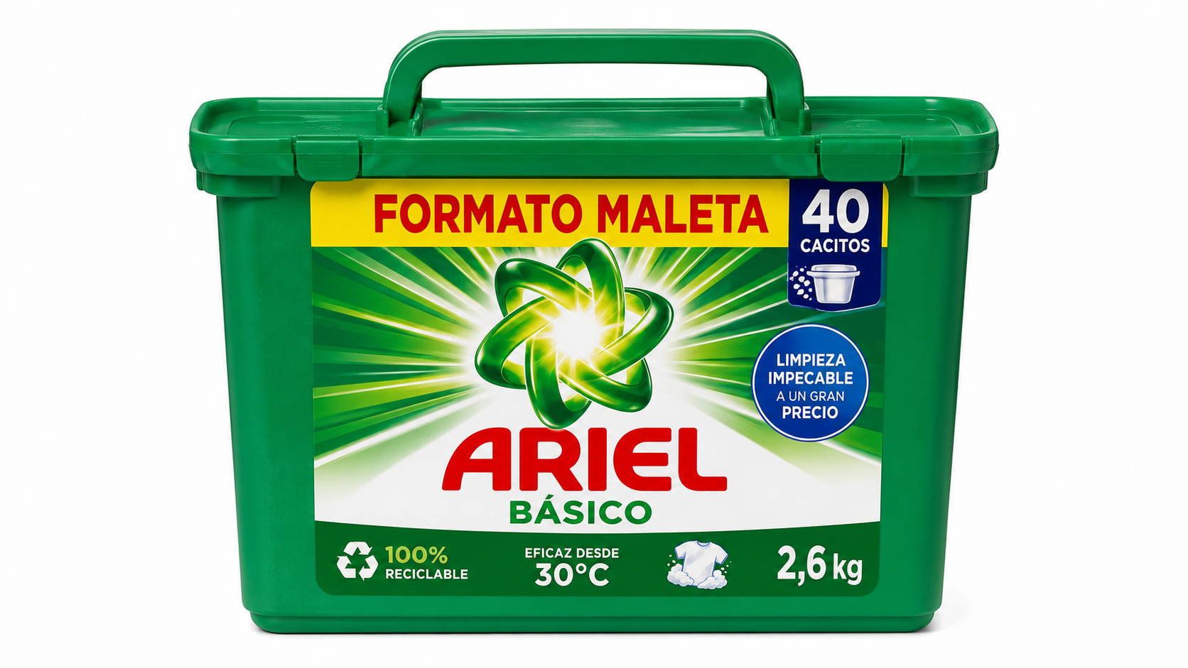 Ariel Basico Maleta | 40 CACITOS / 2,6KG | Caja de 4 | Caja