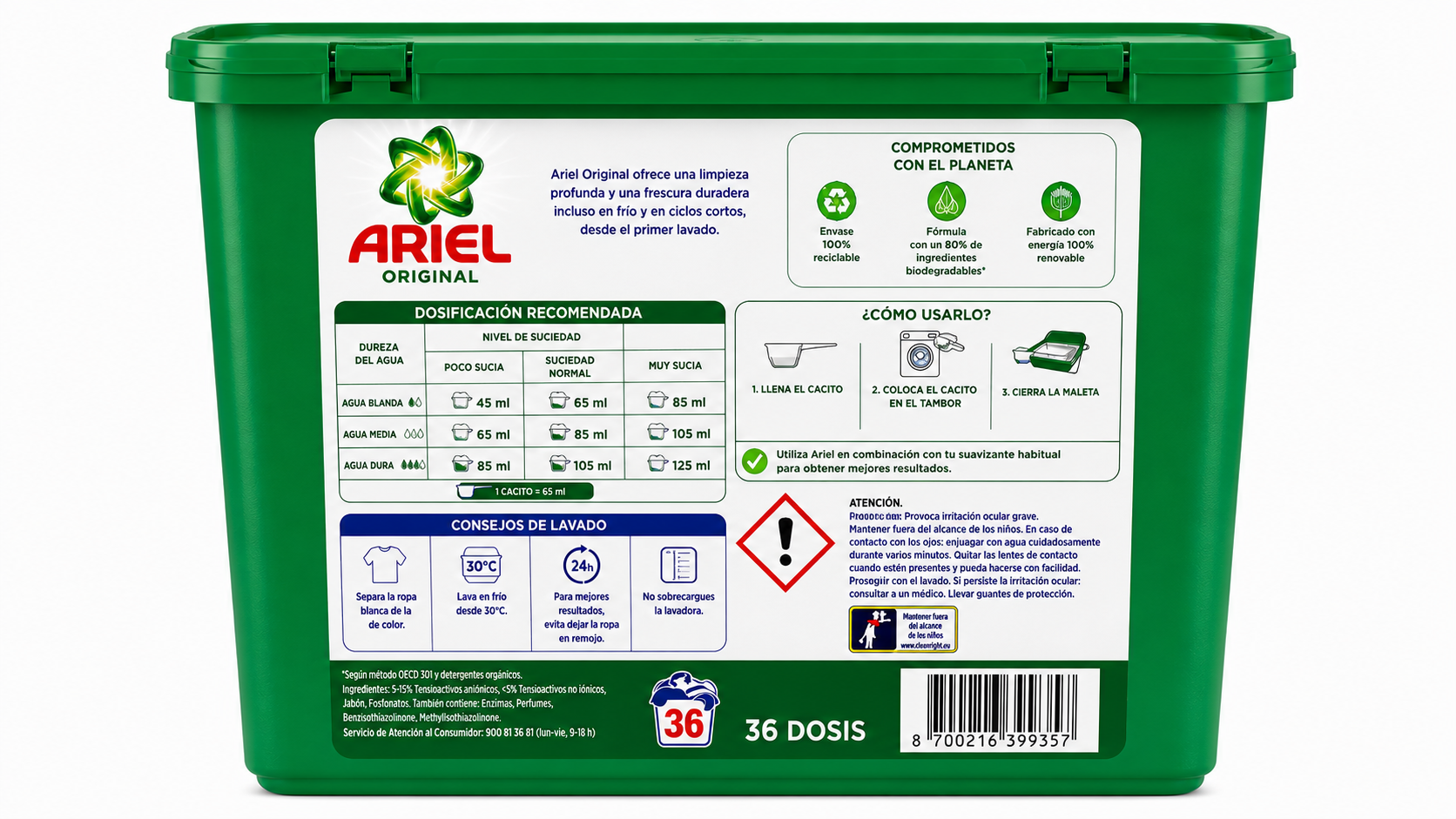 Ariel Original Deterg.liq | 16 DOSIS / 198L | Caja de 4 | Botella plástico - imagen 5