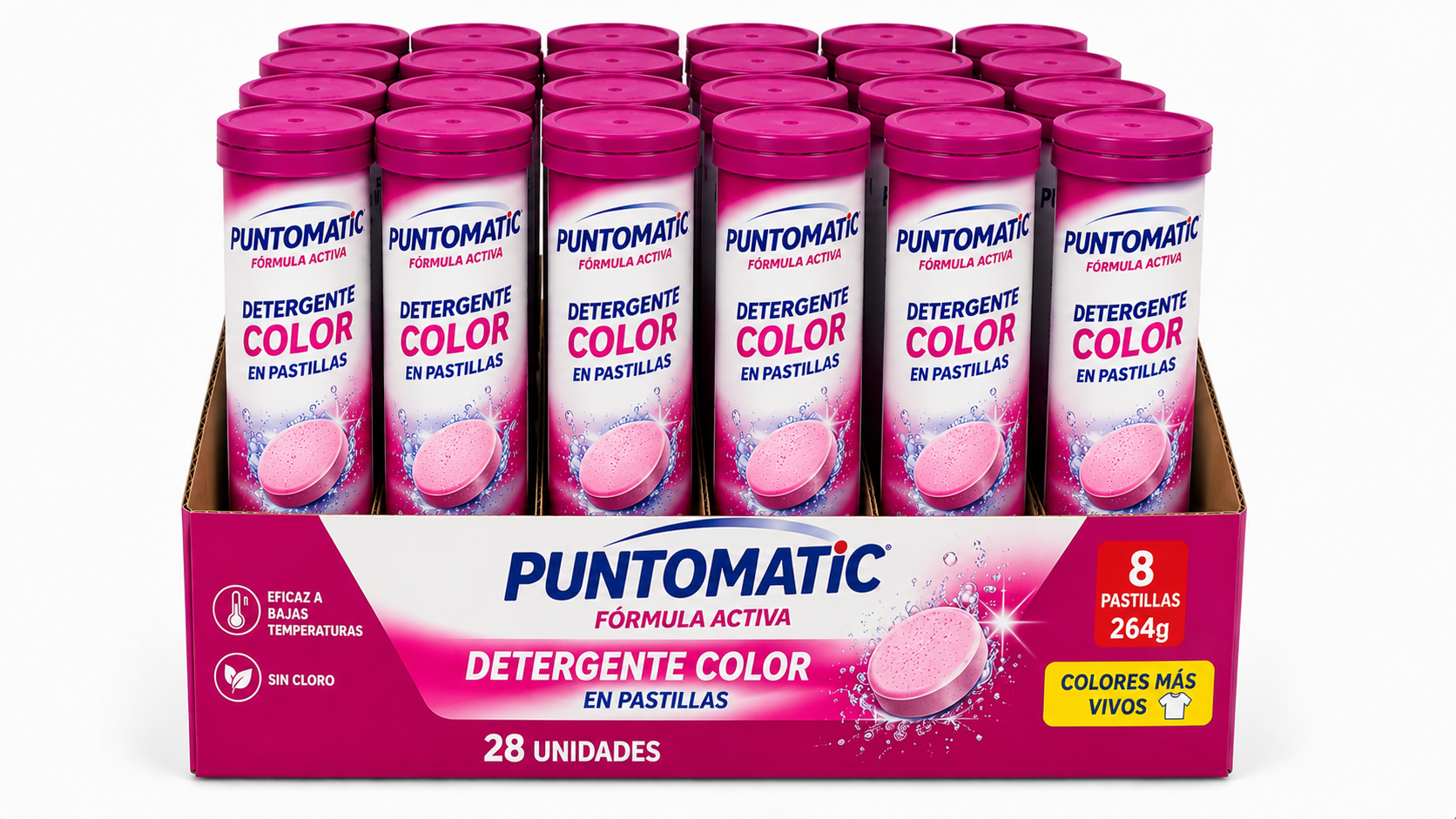 Puntomatic Deterg.color TUBO | 8 PASTILLAS / 264GR | Caja de 28 | Tubo