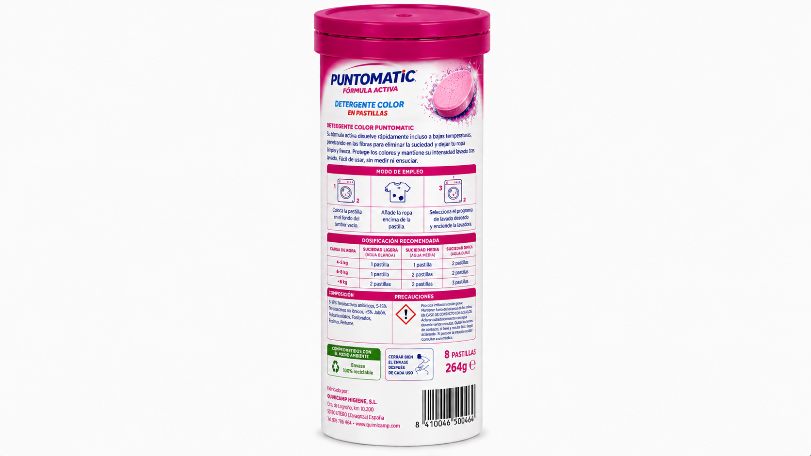 Puntomatic Deterg.color TUBO | 8 PASTILLAS / 264GR | Caja de 28 | Tubo - imagen 3