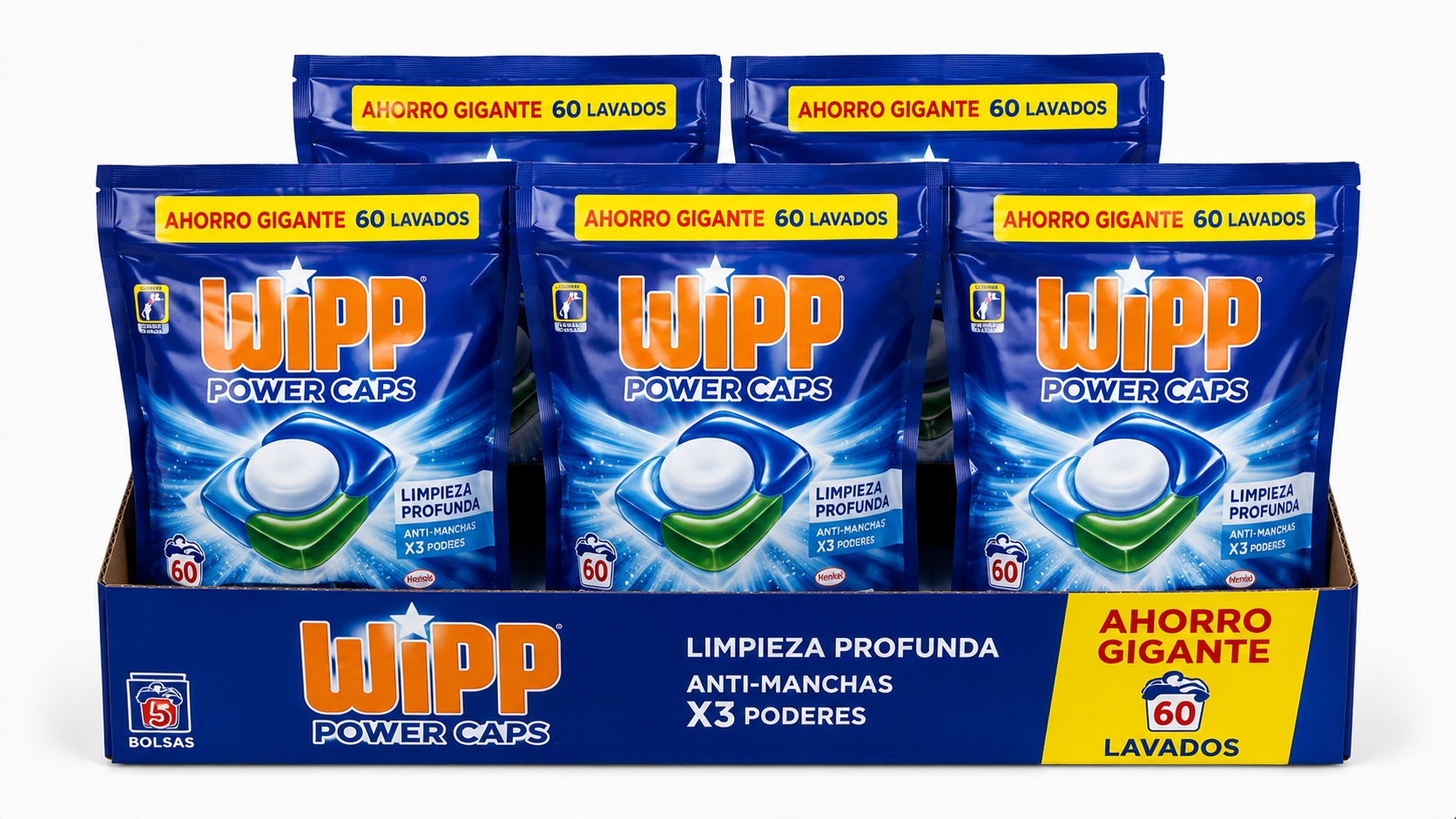 WIPP Power CAPS | 33 LAV. / 60 LAV. | Caja de 5 | Cápsulas/Pastillas