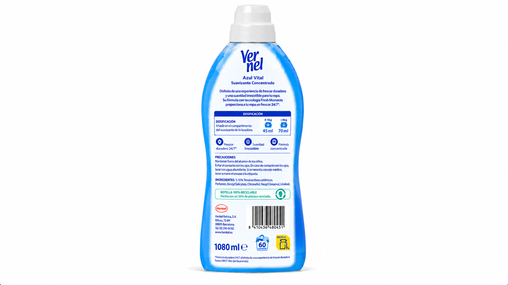 Vernel Suavizante Concentrado | 1080 ML / 60 DOSIS | Caja de 8