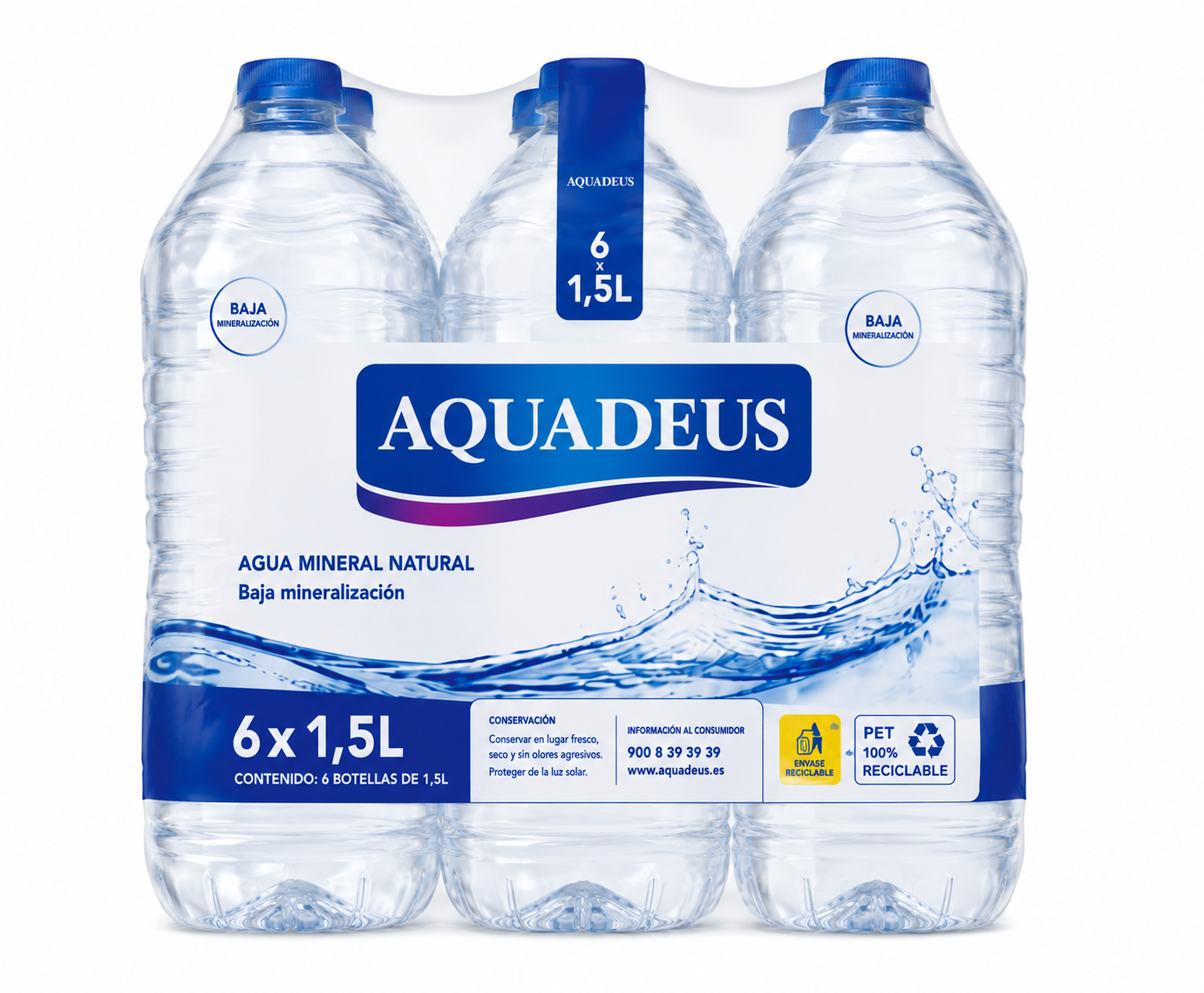 Agua Mineral Natural Aquadeus | Pack de 6 Botellas (1.5 L)