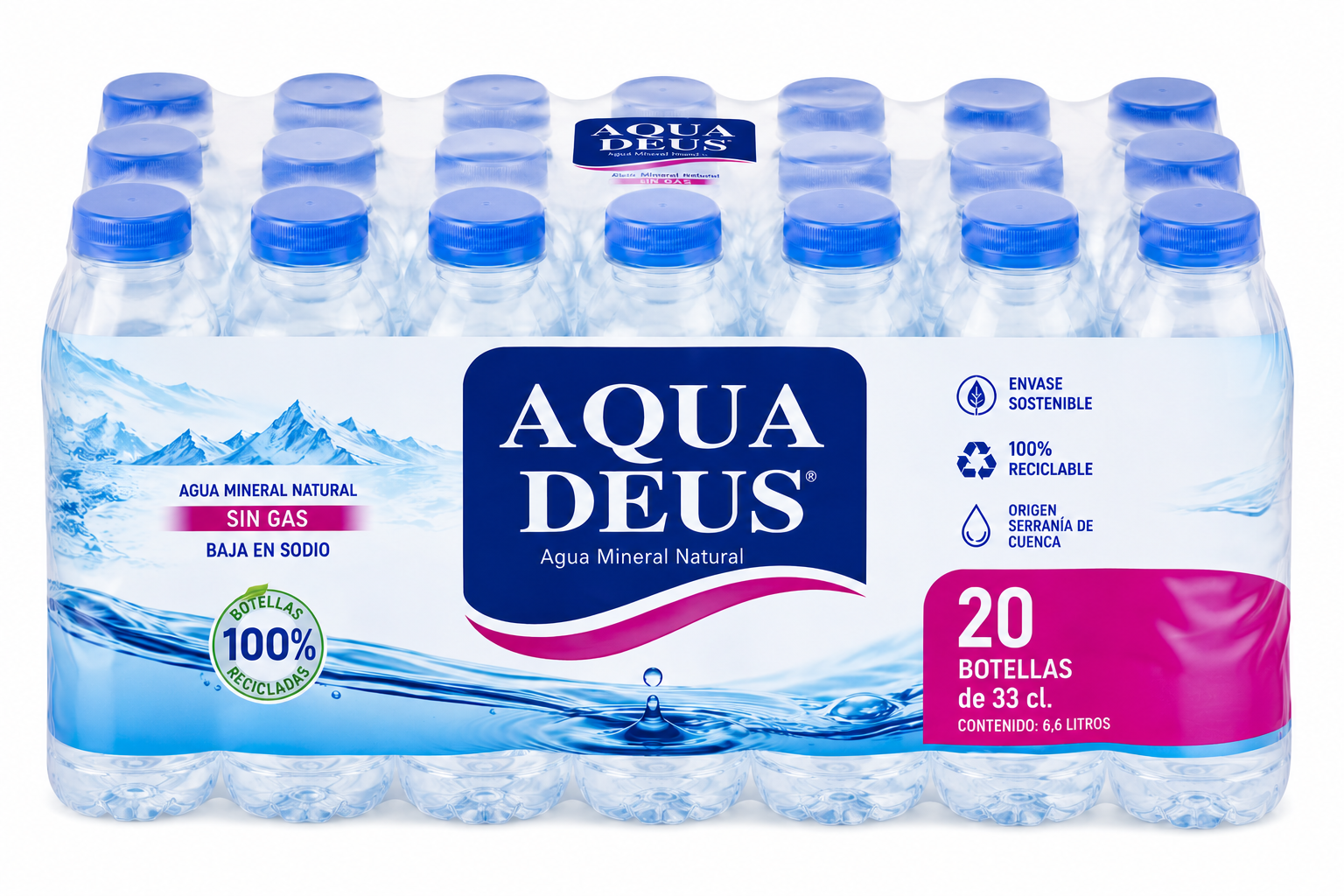 Agua Mineral Natural Aquadeus | Pack de 20 Botellas (33 cl)
