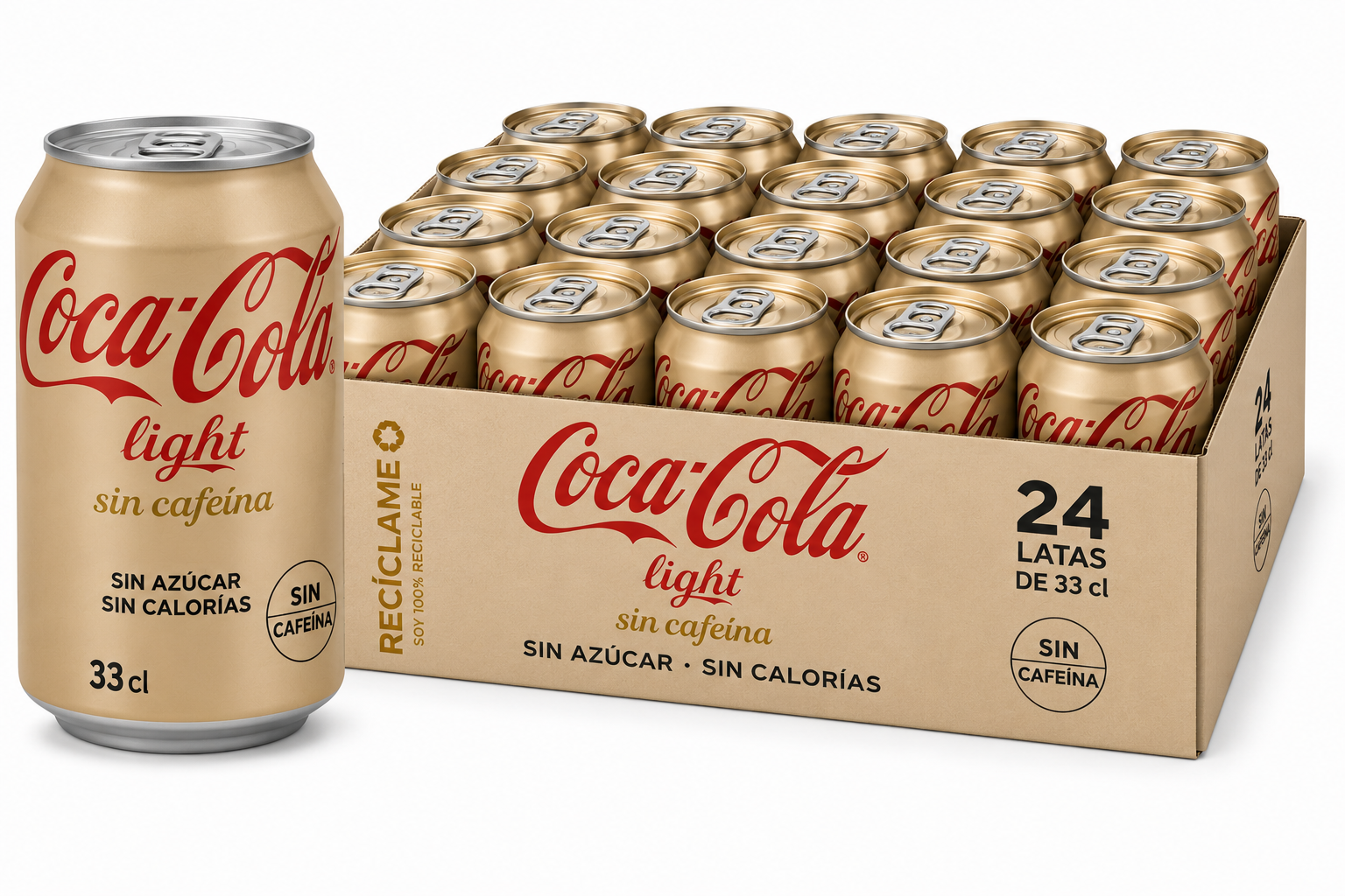 Coca-Cola Light Sin Cafeína | Caja de 24 Latas (33 cl)
