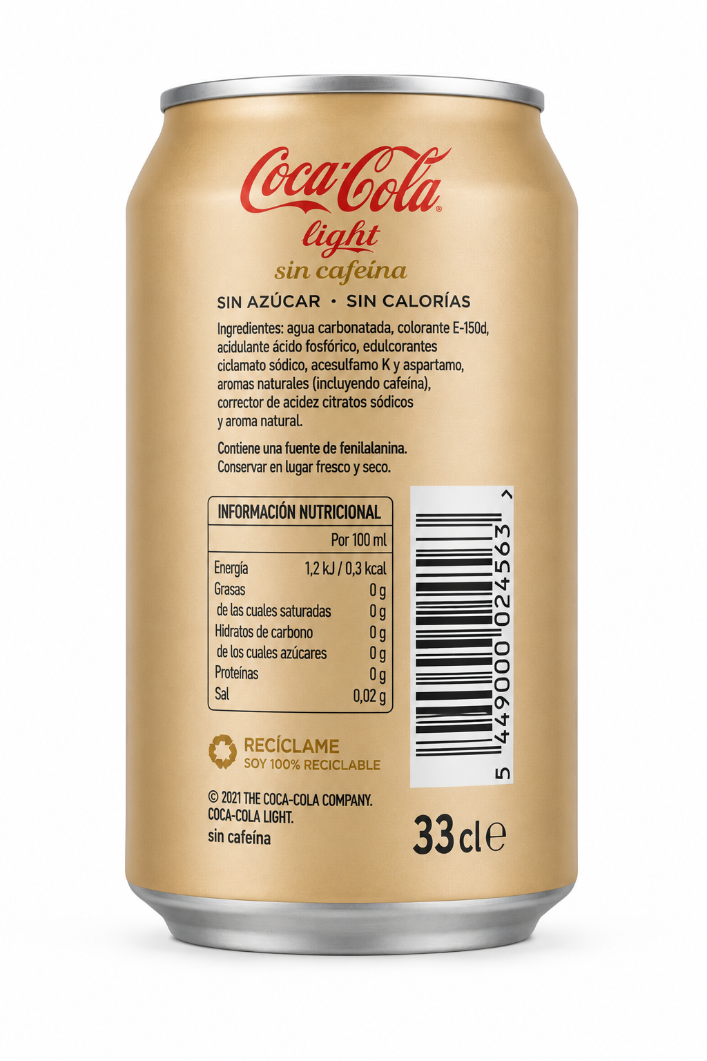 Coca-Cola Light Sin Cafeína | Caja de 24 Latas (33 cl) - imagen 6