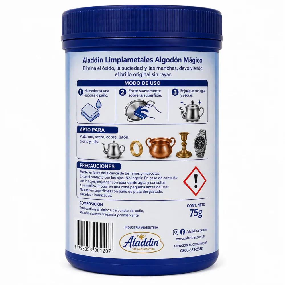 Aladdin Limpiametales Algodon Magico 75gr