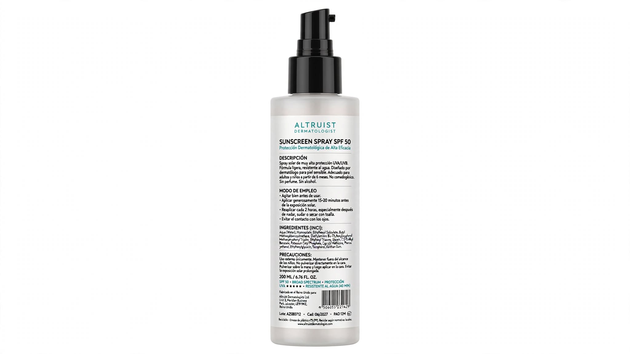 Altruist Dermatologist Sunscreen Spray SPF 50 – Protección Dermatológica de Alta Eficacia