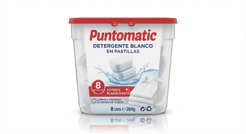 Puntomatic Detergente Blanco en Pastillas Tubo 8 Pastillas 264gr