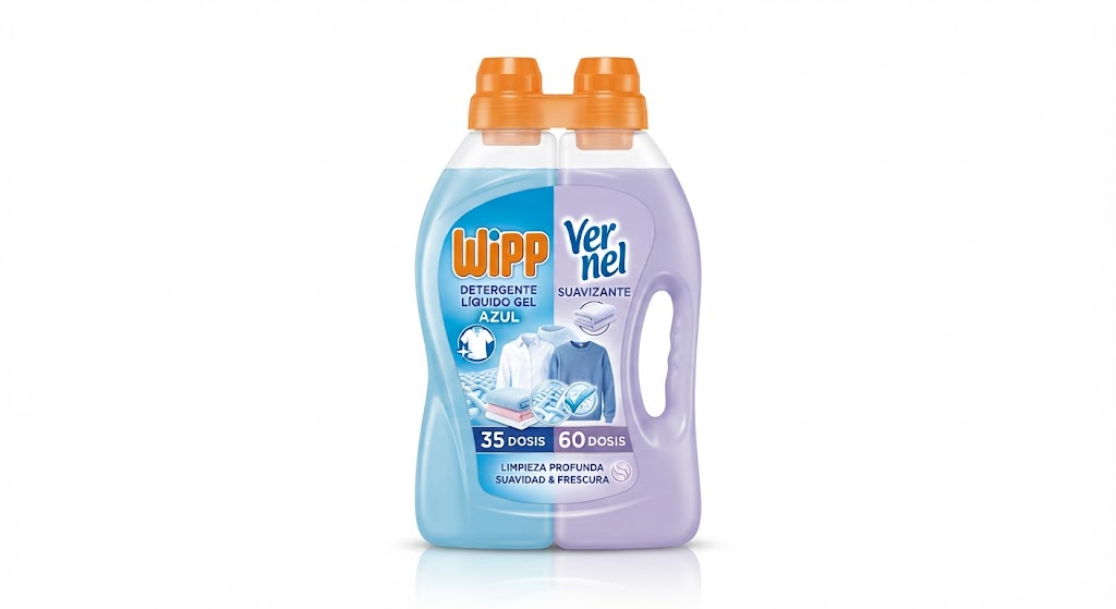 Wipp Detergente Líquido Gel Azul + Vernel Suavizante 35 Dosis / 60 Dosis Botella Plástico