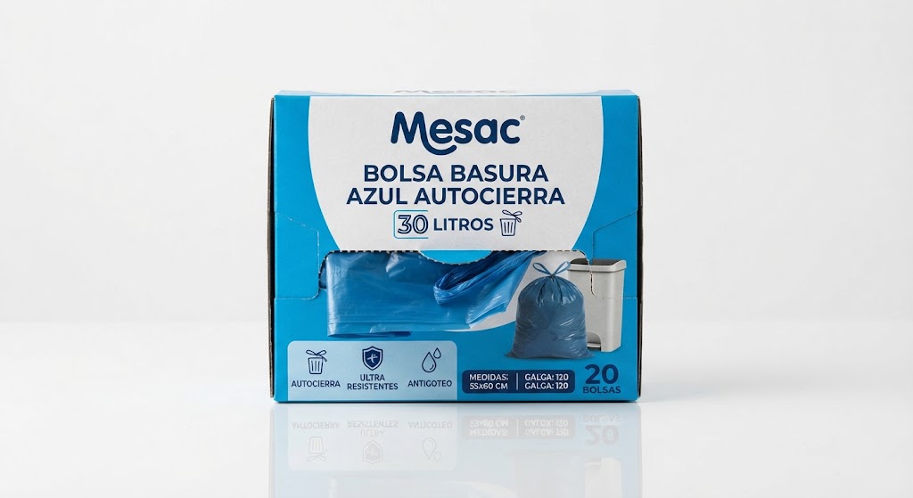 Mesac Bolsa Basura Azul Autocierra 55x60cm G-120 30L