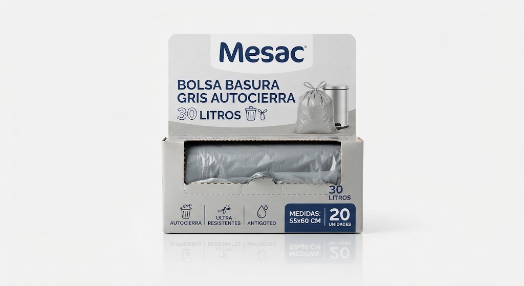 Mesac Bolsa Basura Gris Autocierra 55x60cm 20 Uds 30L