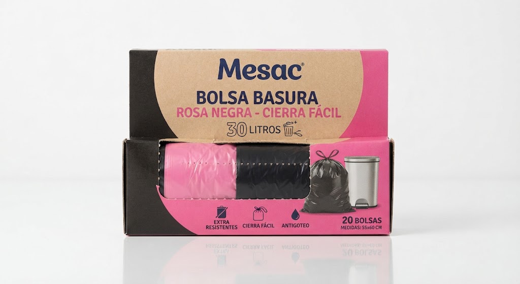 Mesac Bolsa Basura Rosa Negra Cierra Facil 20UDS / 30L