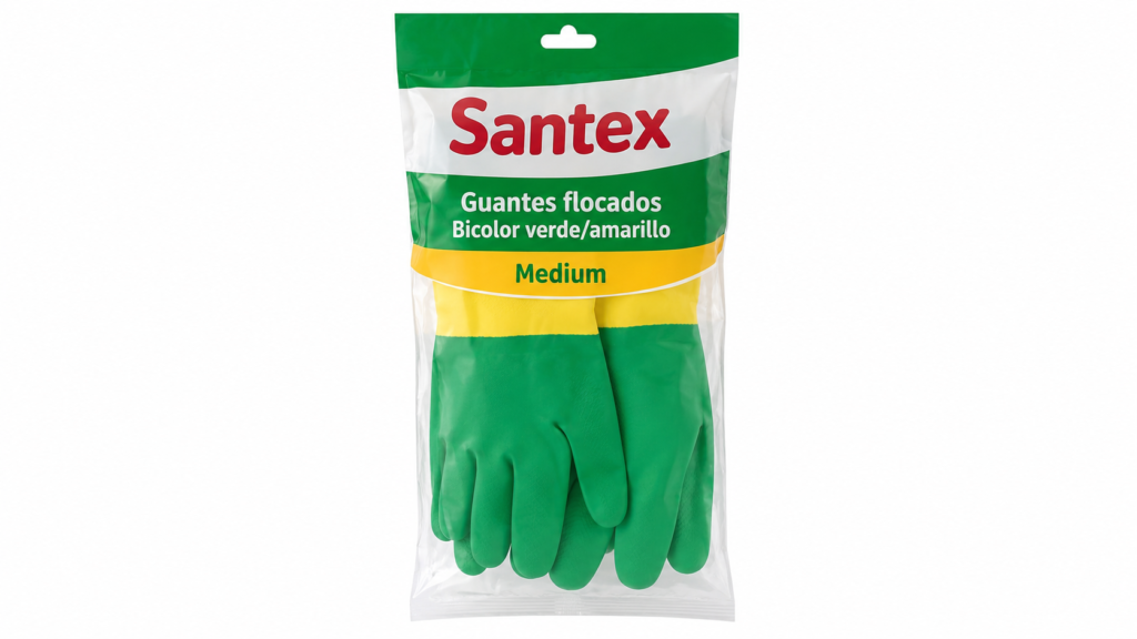 Santex Guantes Flocado Bicolor Verd./Amar. Medium